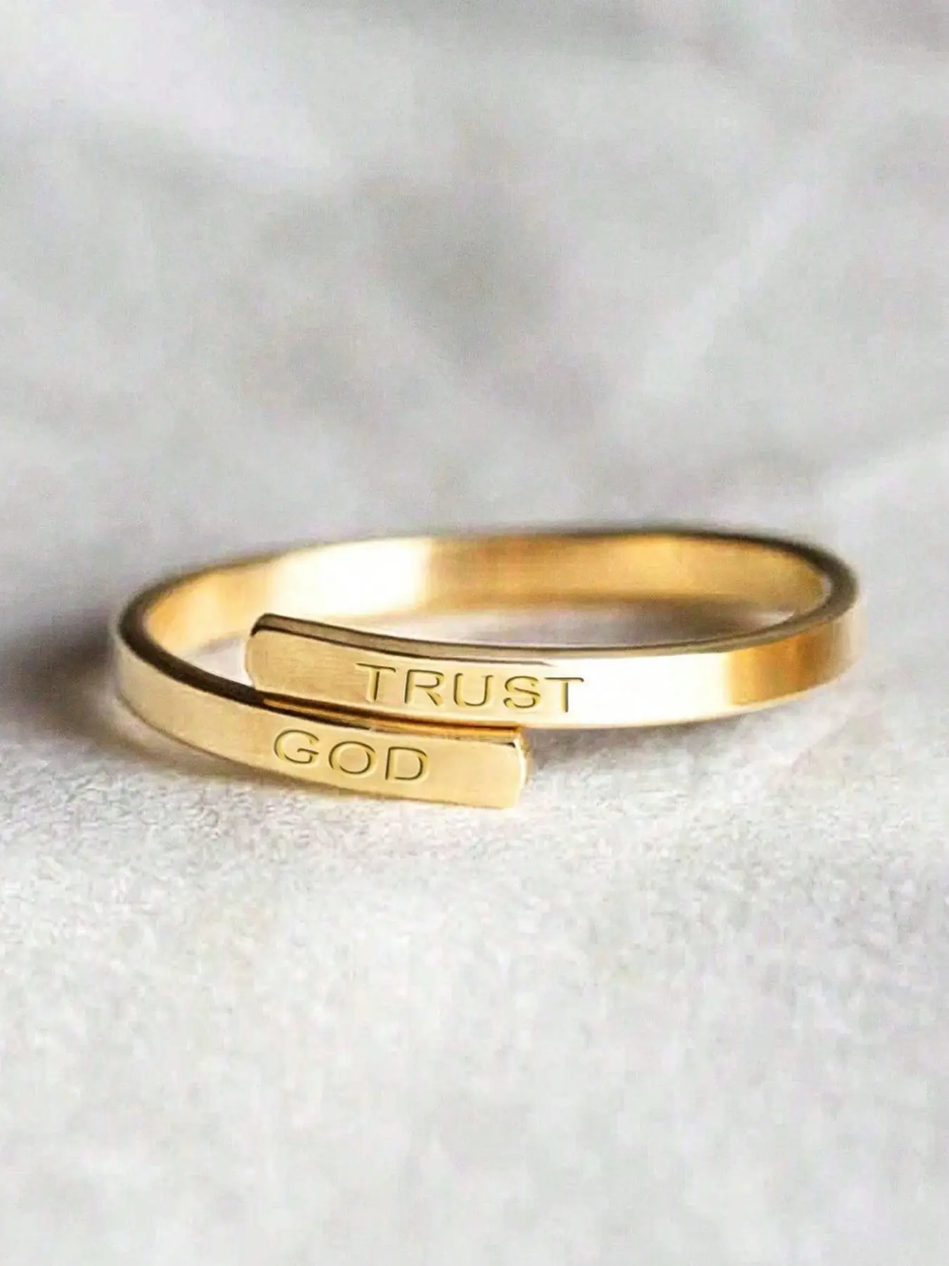 Unisex Adjustable "TRUST & GOOD" Engraved Ring   Dainty Gold Stackable Band for Men & Women | Trendy Minimalist Jewelry