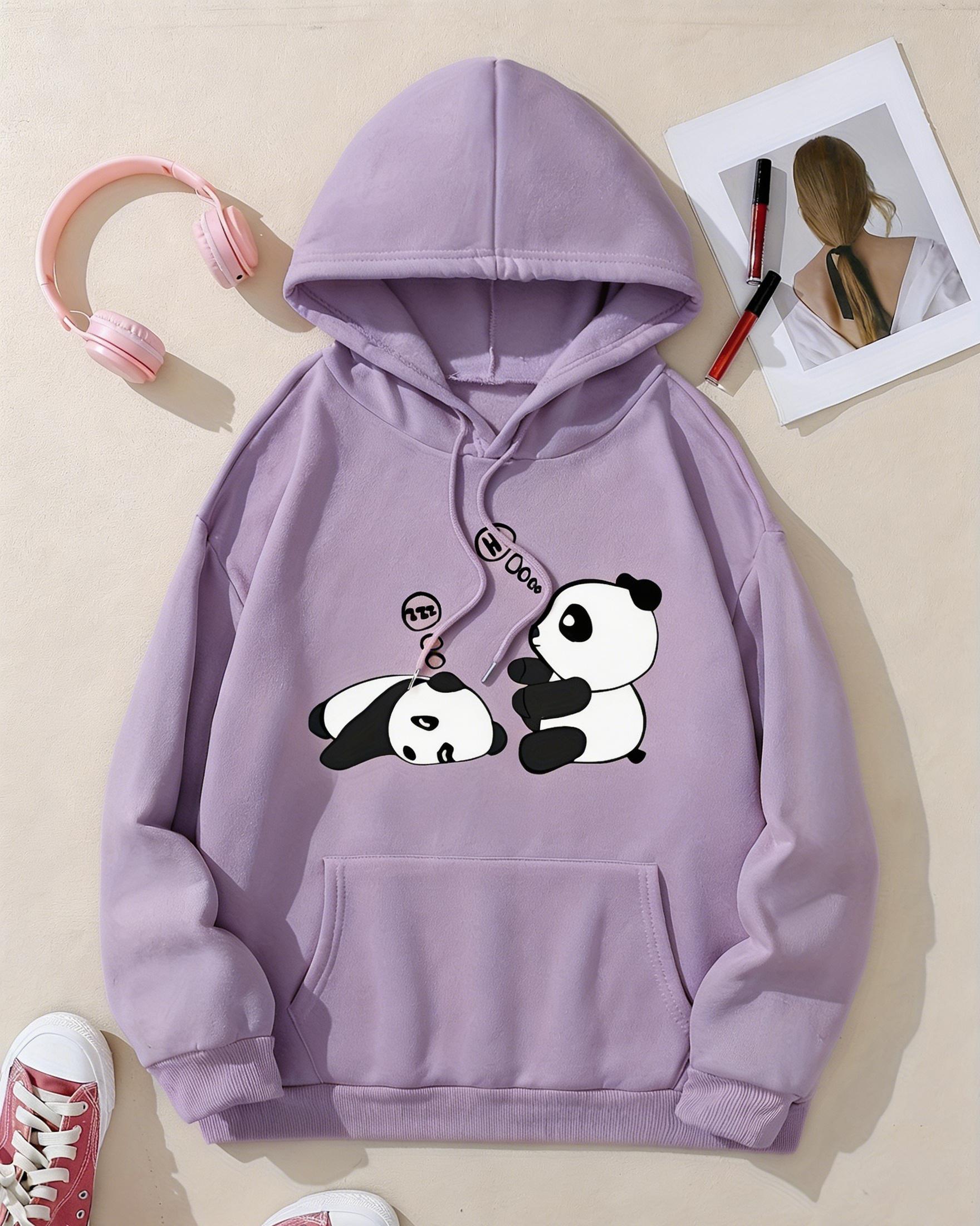 Women's Casual Fashion Hoodie with Sleepy Panda Print