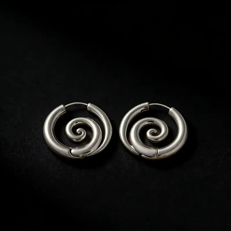 Ladies' imitation stretch spiral earrings, stainless steel coil earrings, Gothic style spiral earrings, hypoallergenic cartilage spiral earrings, adjustable elasticity.