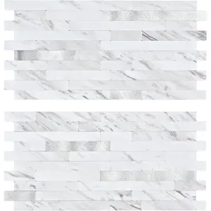 20 Sheet Peel and Stick Backsplash, White Marble PVC Wall Tile for Kitchen Backsplash