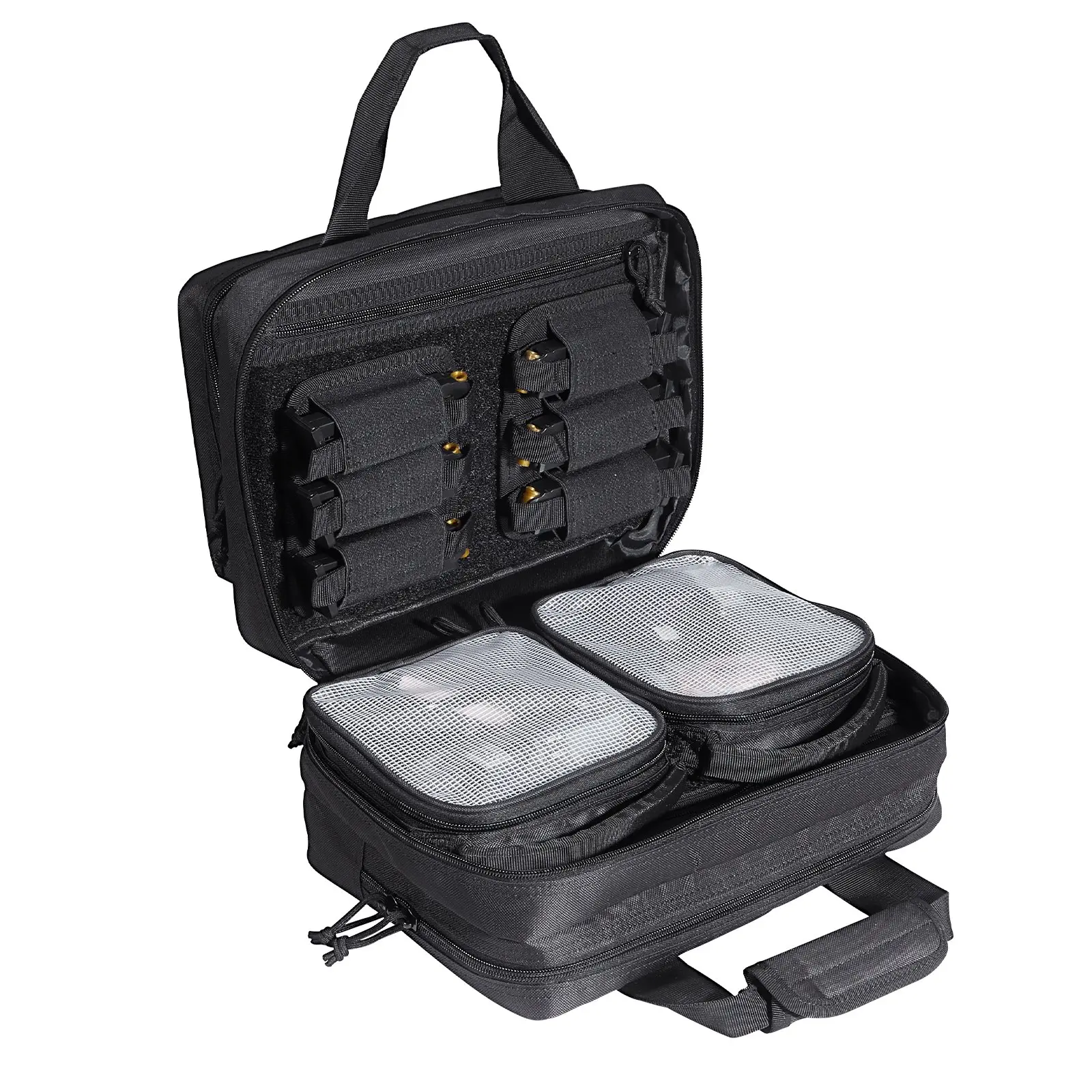 【Summerfinds】VEVOR Range Bag for 2 Pistols, Tactical Gun Bag with 2 Built-in Removable Pistol Bags 6 Detachable Magazines, Gun Range Bag for Outdoor Hunting Shooting, Lockable Carrying Handgun Bag Case, Black