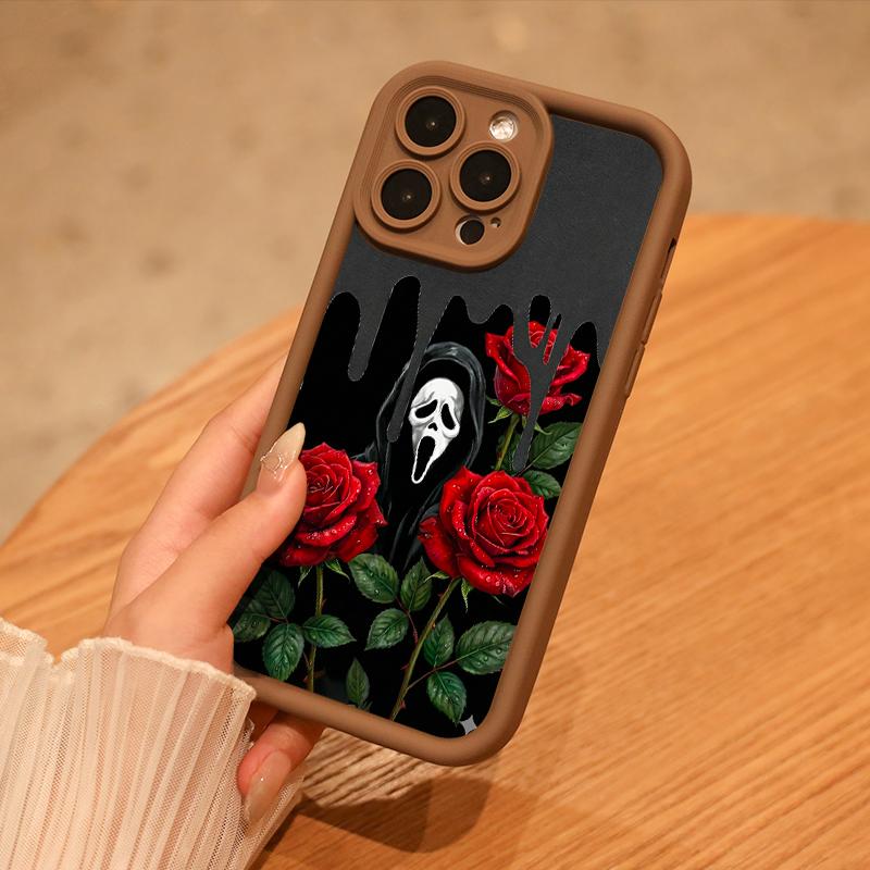 Scream Mask with Red Roses and Dripping Black Background for iPhone17/17PROMAX/17PRO/16/15/14/13/12/GALAXYS21/S22/S23/S24 Celestial Eye Layered Phone Case flexible and durable Cool trend BOBOJT641003