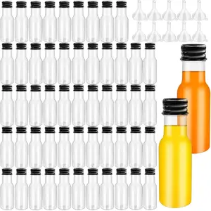 50 Pack Mini Liquor Bottles with Black Cap 1oz Plastic Spirit Alcohol Bottle with 10pcs Mini Funnels for Weddings Party Favors