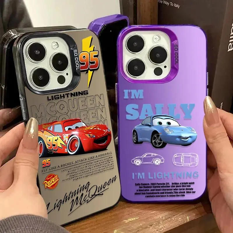 Lightning McQueen and Sally Plating Phone Case for iPhone 17 16 15 14 13 12 11 Pro Max Plus 17 Air 16E X XR XS Max Back Cover