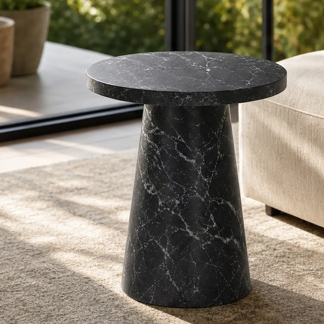 ARCH Lightweight Concrete Black Marble Effect Side Table 16x16x21.25in End Table for Living Room Bedroom Patio Balcony Indoor Outdoor Accent Table No Assembly Required, Black/marble Color Options, Concrete Material, Product Dimensions: 16.00 W x