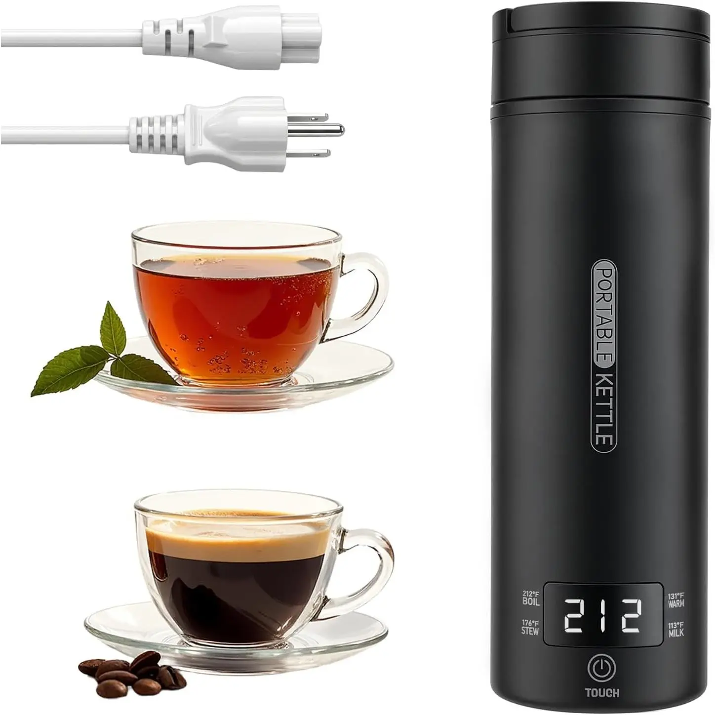 Portable 120V Electric Travel Tea Kettle with 316 Stainless Steel Premium Liner, 4-Speed Temperature Adjustment, Auto Shut-Off and Boil-Dry Protection, Black