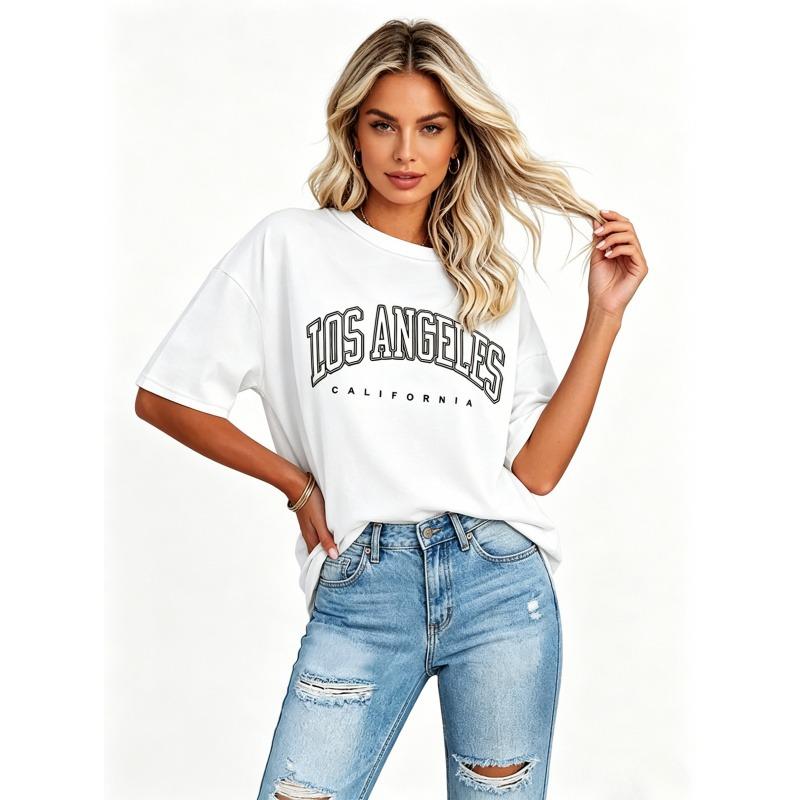 Womens Crewneck Short Sleeve T-Shirt Tops ,Printed T-shirt Solid Basic Tee,Oversized T-Shirts,Pure Cotton