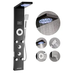 【DealsForYouDays】VEVOR Shower Panel Tower System with Rainfall Shower Head, LED, 53 in Brushed Stainless Steel Shower Column, 6-Function Faucet, Wall-Mount Rain Massage System with 5 Body Jets, Handheld, Tub Spout