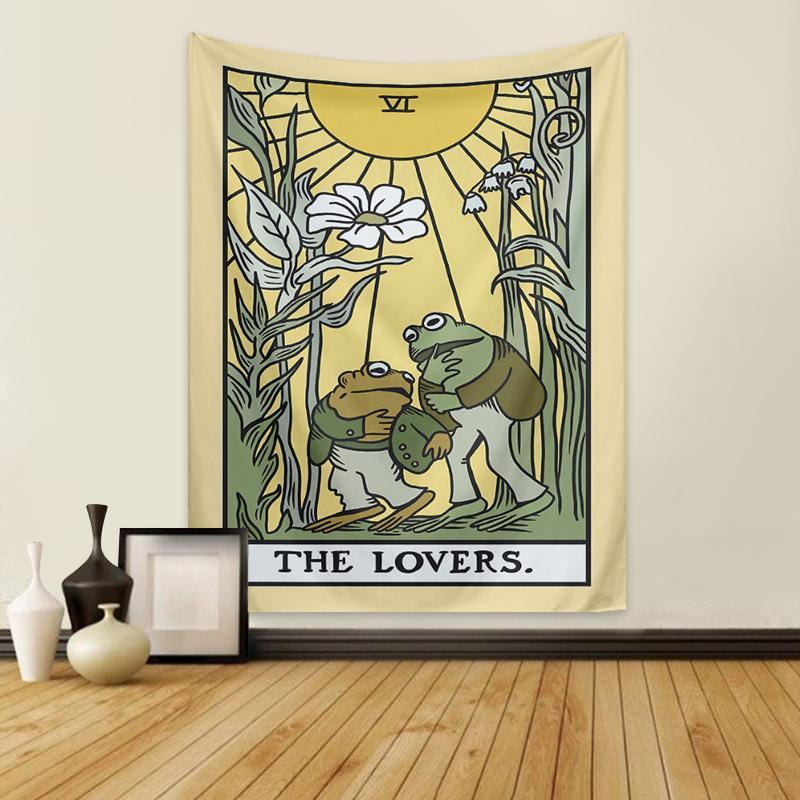 Sunflower Plant & Frog Pattern Design Tapestry Wall Mural, Wall Hanging Canvas with Mounting Kit, Summer Wall Decoration for Living Room, Bedroom, Dormitory, Wall Insulation Blanket, Halloween