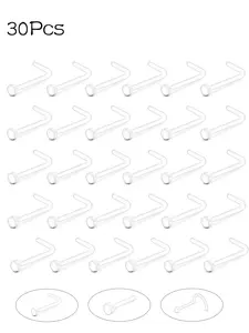 30Pcs Clear Nose Studs Nose Piercing Jewelry for Women Men Hypoallergenic Tiny Nose Rings Piercing Retainers Bioflex Plastic Nose Rings for Surgery Nose Hoop - Flat Top