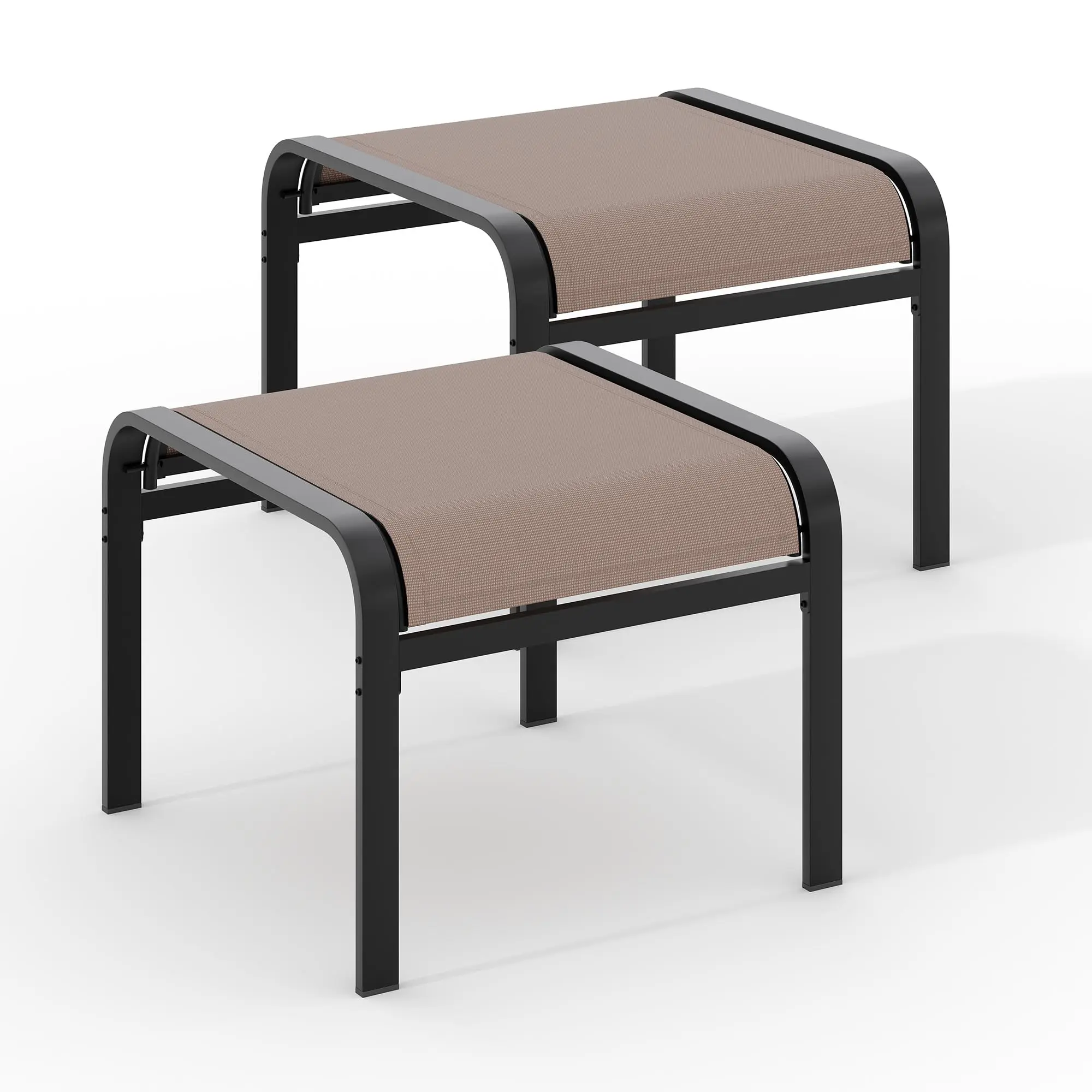 【Summer Sale】Weather-Resistant Stackable Outdoor Ottoman Foot Rests Set of 2 – Durable Metal Frame, Breathable Textile Fabric, Non-Slip Feet, Multi-Purpose for Patio, Garden, Pool or Camping, 22.8X22x17.1"
