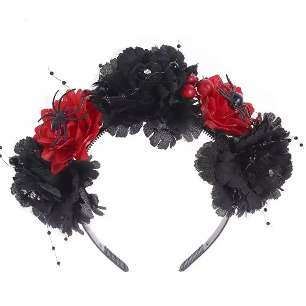 Halloween Fashion 3D Handmade Flower Hairband, Unique Spider Replica Floral Headpiece, Perfect for Cosplay Makeup Party Decorations