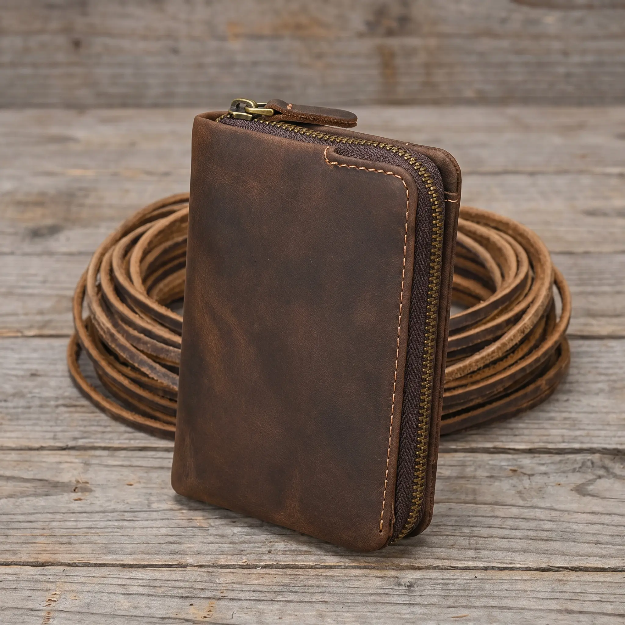 Men's Vintage Retro Cowhide Bifold Anti-Theft Wallet - Slim Fit, Zippered Coin Pocket, Multiple Card Slots, Snap-Button Closure for Business-Casual & Daily Carry Use, Bifold Wallet, Zipper Coin, Solid