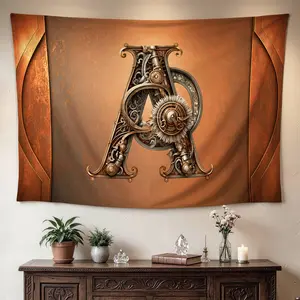 Steampunk Alphabet Letter A Wall tapestry, Large size Printed Horizontal Tapestry blanket, Polyester Fabric Wall Hanging for living room, office, No Installation Required, Indoor, Outdoor, Gift for Family and Friends