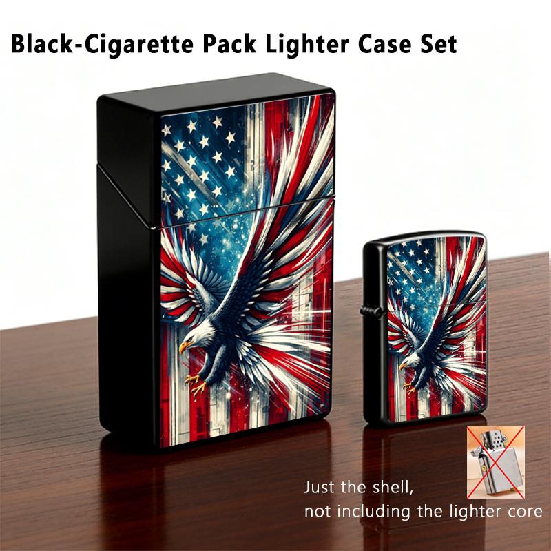 Vintage American Bald Eagle US Flag Cigarette Pack Case + Lighter Shell, Distressed Flag Design, Proud American Gift for Him, Memorial Day Accessory
