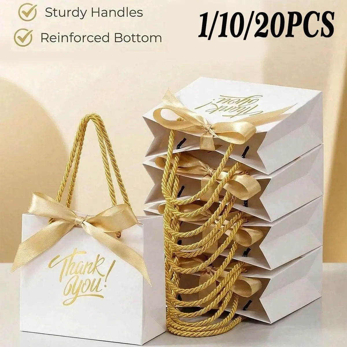 1/10/20 Pack Thank You Gift Bags, Text, Butterfly Handle, Paper Bags, Gift Wrap Bags, Paper Gift Bags With Handles, Ideal for Baptism, Birthday, Wedding, Party, Valentine's Day