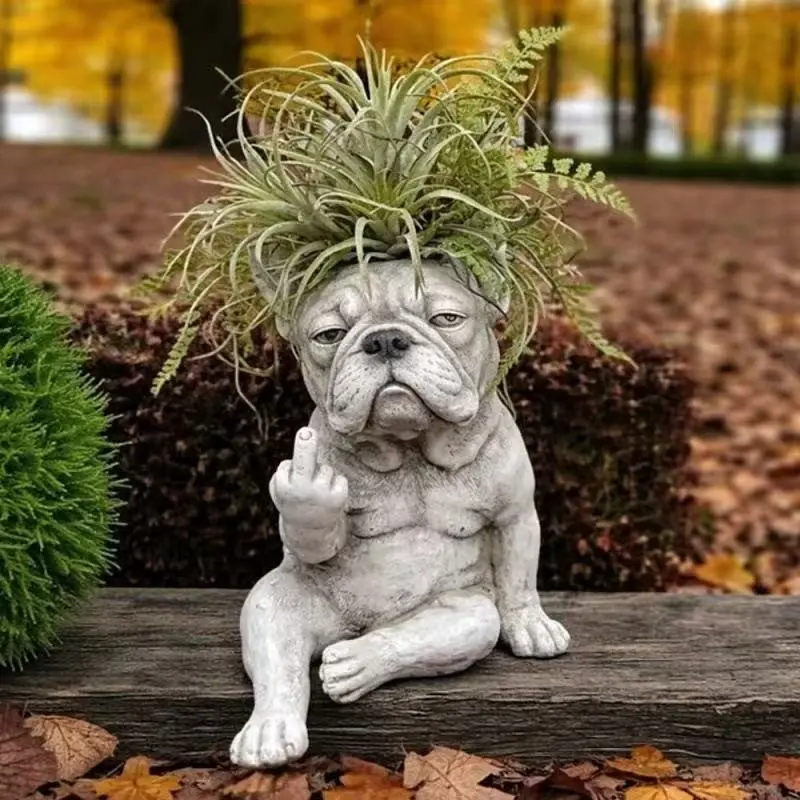 Grumpy French Bulldog Planter, Whimsical Resin Craft Garden Decor, Unique Pet Lover Gift, Durable Outdoor Decoration, Perfect for Home & Yard