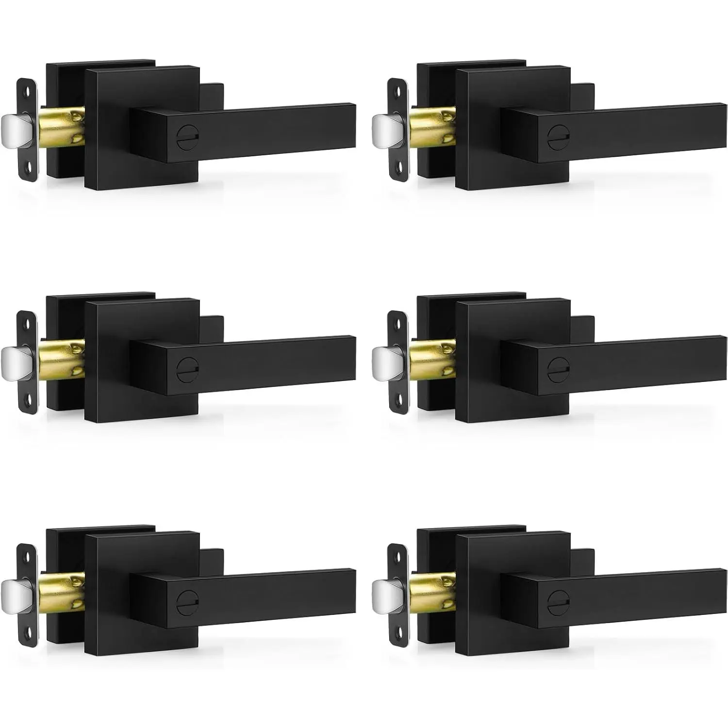 6 Pack Black Door Handles, Door Knobs, Privacy Door Locks for Bedroom, Duty Square Door Lever Locksets, Reversible for Left&Handled Doors