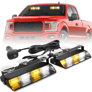 2002L Emergency Dash Strobe Lights: Amber White Safety Lights, Flashing Warning Hazard Windshield Visor Traffic Light Bars for Trucks, Construction Vehicles (2x8.5 inch, 48LED)