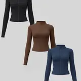 【Black Friday】Women's 3-Pack Long-Sleeve Yoga Jackets, High-Neck Full-Zip Slim-Fit Workout Tops with Thumbholes, Quick-Dry Activewear for Fitness #GLOBAL PICKS