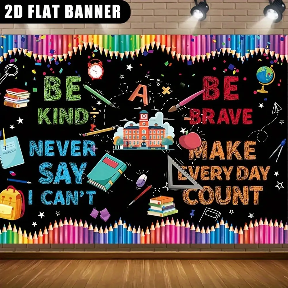 2D Flat School-Themed Polyester Photography Backdrop, HD Digitally Printed Soft Lightweight Foldable Decorative Cloth, for Back to School Events, Portrait Photos, Video Studio Use