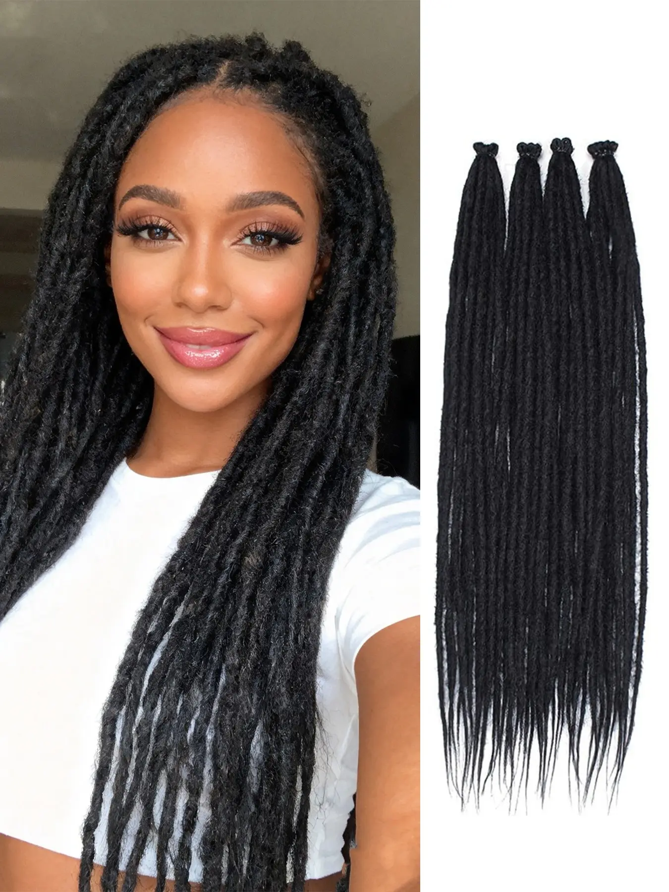 24 Inch Synthetic Dreadlock Extensions 40 Strands Hippie Single Ended Dreads 0.6 cm Width Loc Extensions Reggae Style Crochet Hair for Women(4Pcs/40Strands)