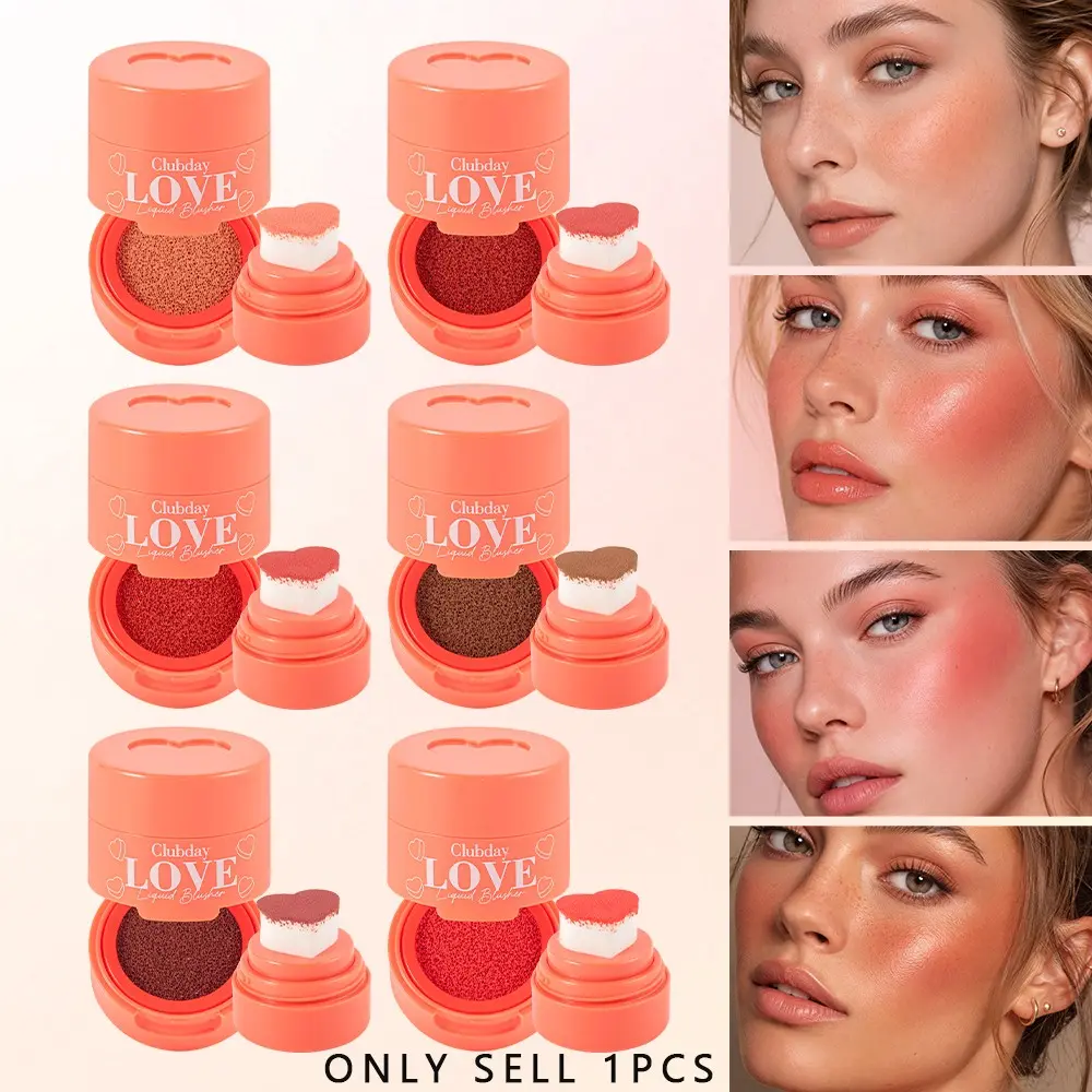 Heart‑Shaped Sponge Stamp Liquid Blush, Multi‑Use Cheek And Eye Blush, Light Breathable Texture, 6 Vibrant Shades Available, Easy Stamp‑on Application, Natural Flush Look, Long‑Lasting Pigmented Blush For Daily Makeup.