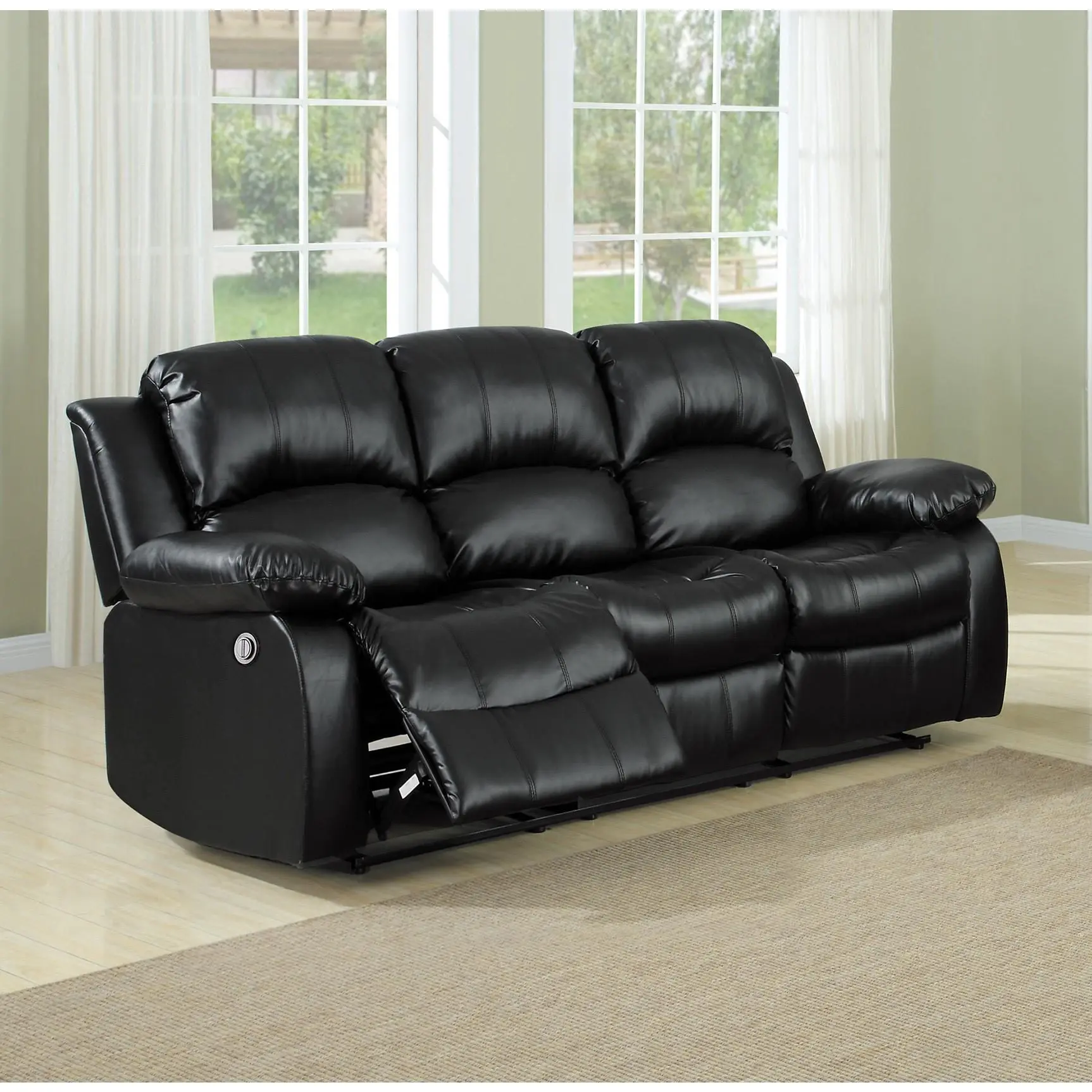 Nokaa Double Reclining Sofa for Living Room, 2-Seat Faux upholstered Recliner Couch with Solid Wood & Plywood Frame, High-Density Foam & Pocket Coils, Tab Pull Reclining Motion, Black, Modern Style, 300lbs per Seat, 1pc, Black Color Options