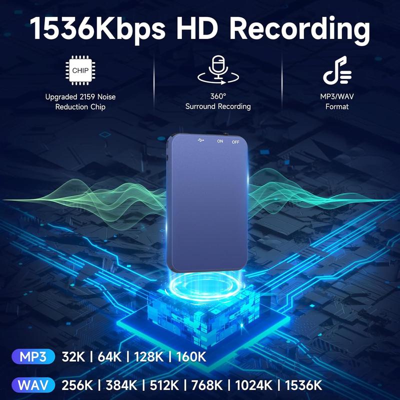 64GB Digital Voice Recorder - 1536KB Superior Sound Quality,   Metal Voice Activated Recorder with 35Hrs Battey Time, Ideal for Interview Class Lecture Meeting