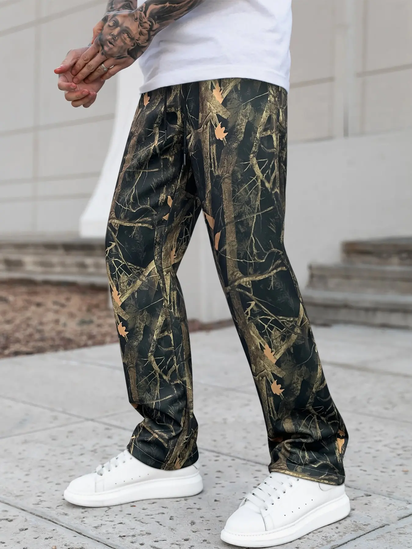 Realtree style forest camouflage boots and pants, natural leaf camouflage loose fit street fashion casual pants, perfect gift for boyfriends/husbands, versatile casual wear