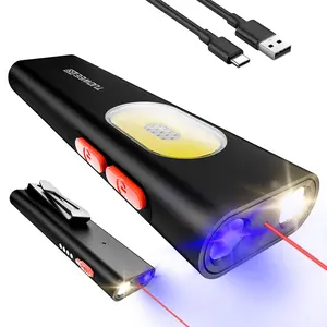 PASIION 1000 Lumens Rechargeable Flat EDC Flashlight, High Lumen Flashlights, Pocket Flash Light,11 Light Modes – Two-way clamp Small LED Light with UV, Red Laser, Magnetic Base, USB-C Charging, Dual Switch for Camping, Repair, Emergency