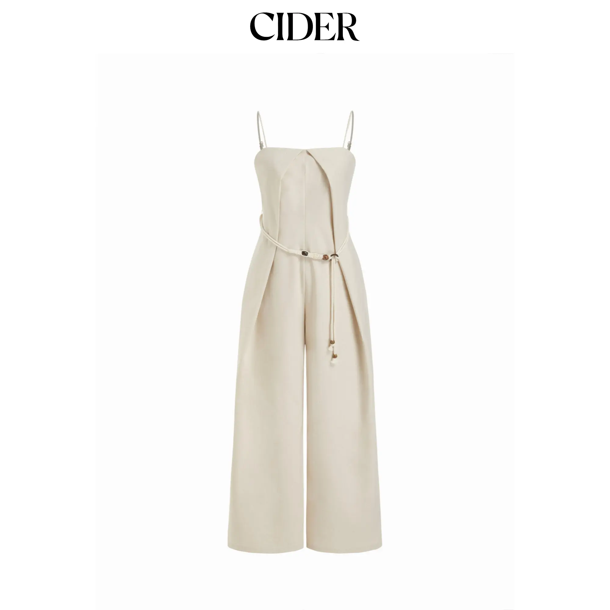 Cider Linen-blend Mid Rise Straight Leg Jumpsuit With Beaded Belt