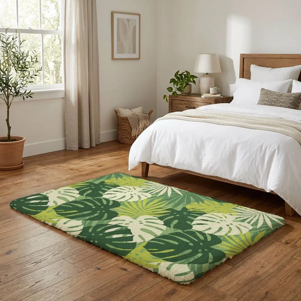 A variety of tropical monstera leaf pattern area rugs are perfect home decor accents to enhance your living room, bedroom, or office, making them ideal gifts for family and friends on birthdays, housewarmings, and holidays.