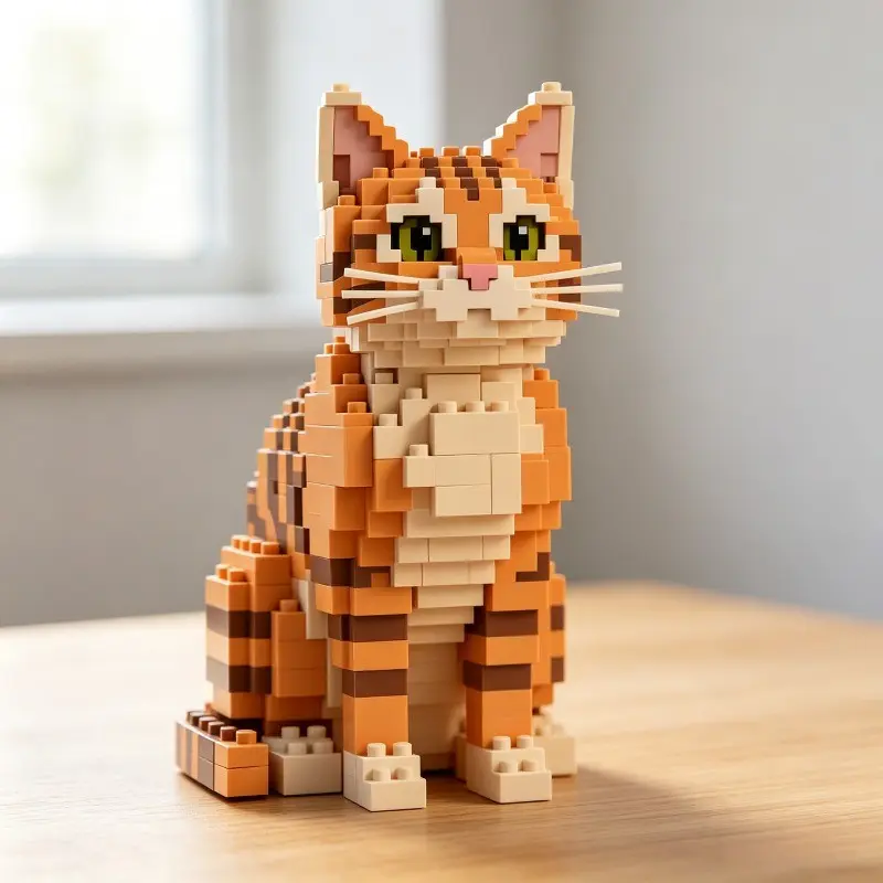 1021pcs Orange Ginger Tabby Building Suitable for Adults, DIY Assembly Brick Figurine Hobby Set with Tabby Themed Tabletop Decor, Relaxing Gift for Housewarming Wedding Anniversary for Pet Lovers
