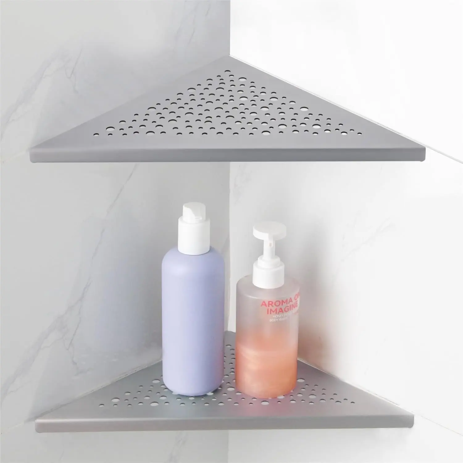 Brushed Nickel Corner Shower Shelf 10 Triangular Corner Shelf Stainless Steel Bathroom Shelf for Tiled Wall, 2 Pack Shower Corner Shelf, No Drilling