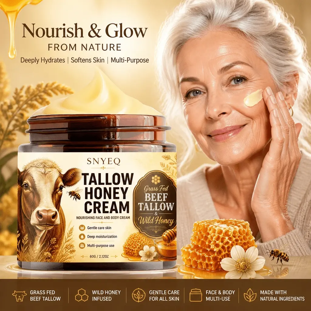 Tallow Honey Cream, Nourishing Face And Body Cream, with Honey, Retinol, Hyaluronic Acid, Collagen, Tightens And Smooths The Skin, Smooths Fine Lines, Moisturizes The Skin, And Makes Wrinkles Less Obvious. Suitable for All Skin Types