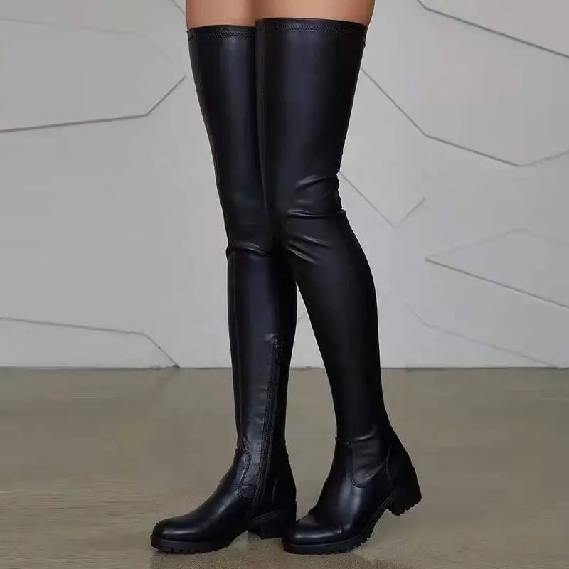 Over The Knee Leather Thigh Boot