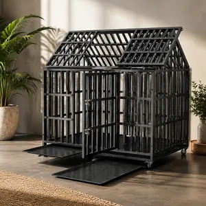 ARCH Furniture 52" Heavy-Duty Steel Dog Crate for Large Breeds - Indoor Escape-Proof Design, Modern Spire Arch Peaked Roof, Secure Enclosure, 4 Lockable Wheels, Easy Cleanup, Partially Assembled, 83.6 lbs Modern Look