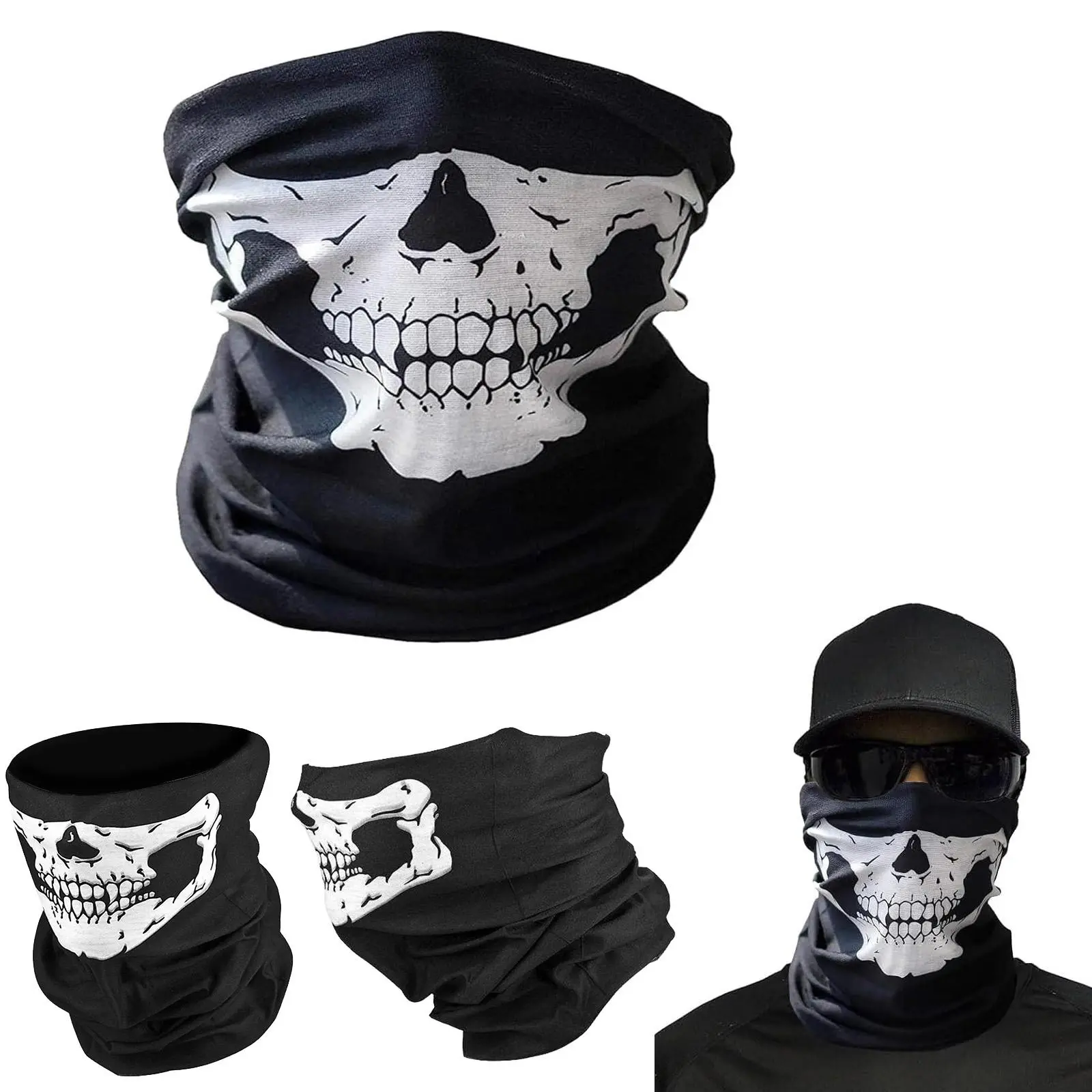 3 Pack Skull Neck Gaiter for Men - UV Protection Motorcycle Biker Face Cover, Balaclava, Headband, Head Wrap, Ideal for Biking, Fishing, Motorcycle Mask, Biker Face Covers & Mask, Balaclava Face Covers & Mask