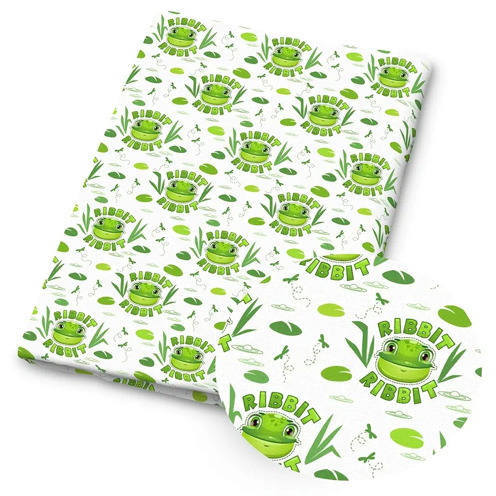 1 piece of cute frog-print fabric—59×19.68 inches (150×50 cm) of pre-cut polyester fabric featuring a green cartoon frog design—perfect for DIY sewing, scrapbooking, tablecloths, and crafts
