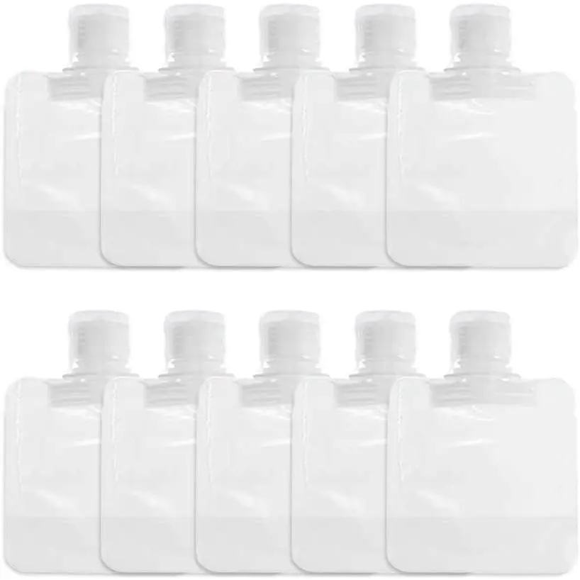 10 count Transparent Portable Fluid Packing Bags, Travel Size Refillable Empty Squeeze Pouch,  Clear Travel Pouches for Toiletry, Lotion Shampoo Shower Gel Squeezable Bags (30ml),Bag and Cases