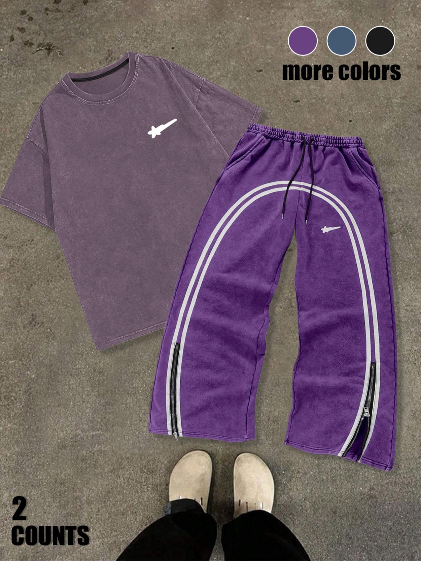 Men's Star & Striped Print Tee & Pants Set, Loose Fashion Round Neck Short Sleeve T-shirt & Trousers for Daily Outdoor Wear, Men's Clothing for Spring & Fall, Menswear