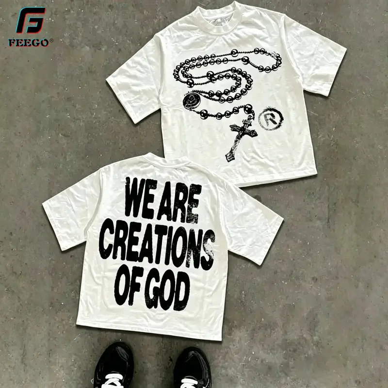 Y2K High - Street Religious - Themed Tee With 'We Are Creations Of God' Slogan Printed T-Shirts,  T Shirt Unisex T-Shirts white graphic