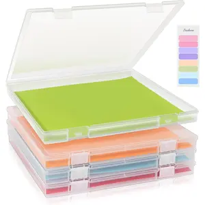 12x12 Inch Scrapbook Paper Storage, 4 Pack Plastic Paper Storage Box with Colorful Tab, Stackable Board Game Storage for Paper File, Photo, Craft Supply, Board Game, Office Supply, Vinyl Sheet