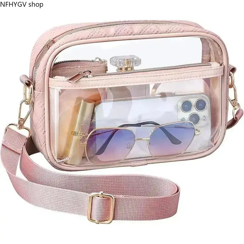 Fashionable Unisex Translucent See-Through Crossbody Messenger Bag With Adjustable Shoulder Strap, Lightweight Stadium Compliant Clear Purse Ideal Portable Carry Bag For Live Concerts Sports Events And Outdoor Public Activities