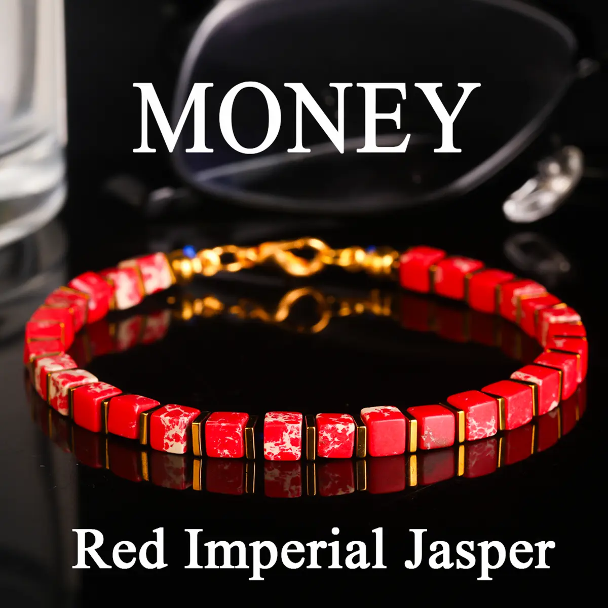 GADASLUY Unisex Red Imperial Jasper Bead Chain Bracelet - Handmade Natural Stone Jewelry for Adults, Auspicious for Daily Wear & Gifting, Abundance & Prosperity, Handmade Craft