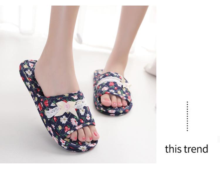 Two-layer fabric-soled wooden floor slippers, soft-soled couple's slippers, women's summer indoor silent home shoes