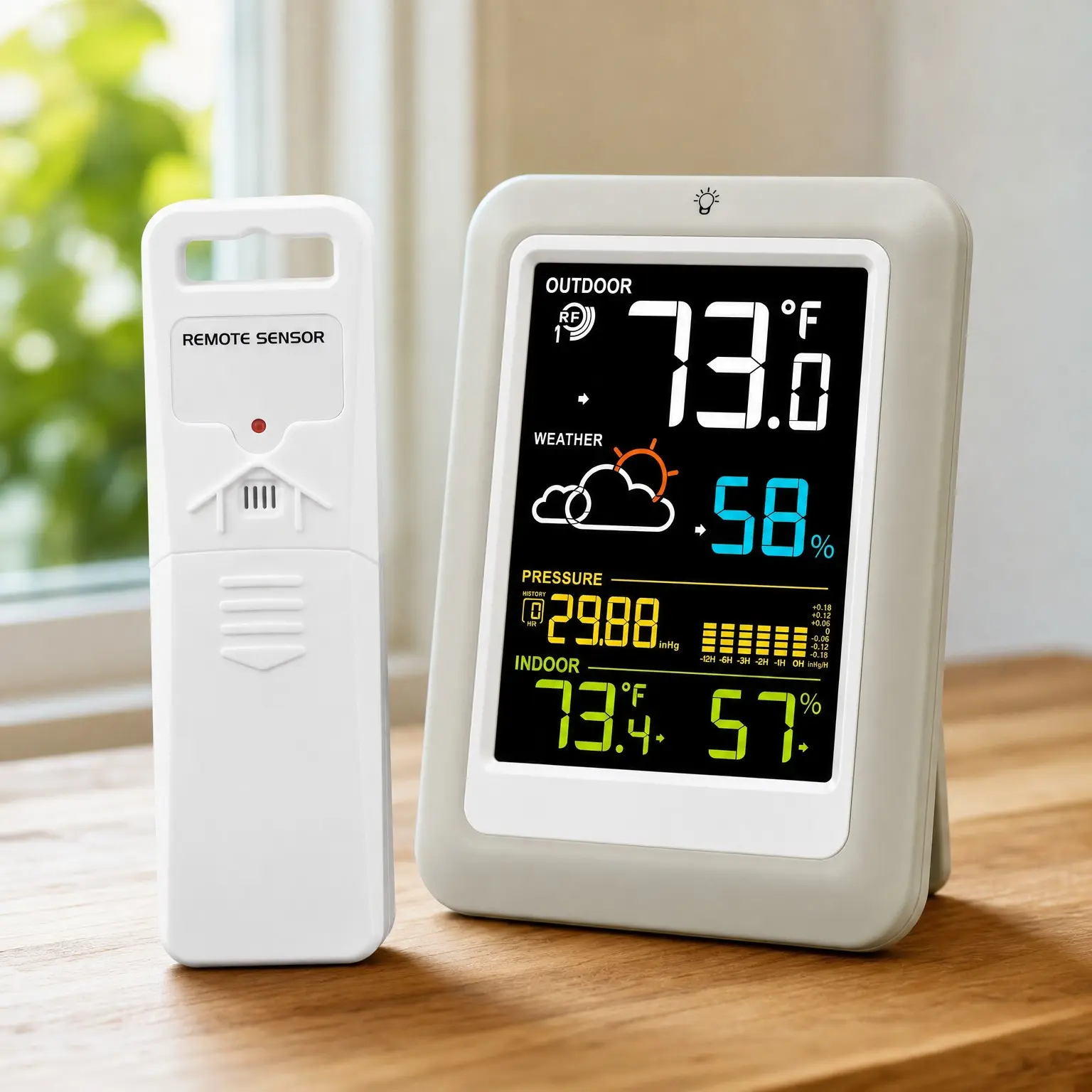Indoor Outdoor Wireless Weather Station Thermometer with 330ft Sensor Range, Adjustable Brightness, Inside Outside Temperature Humidity Monitor
