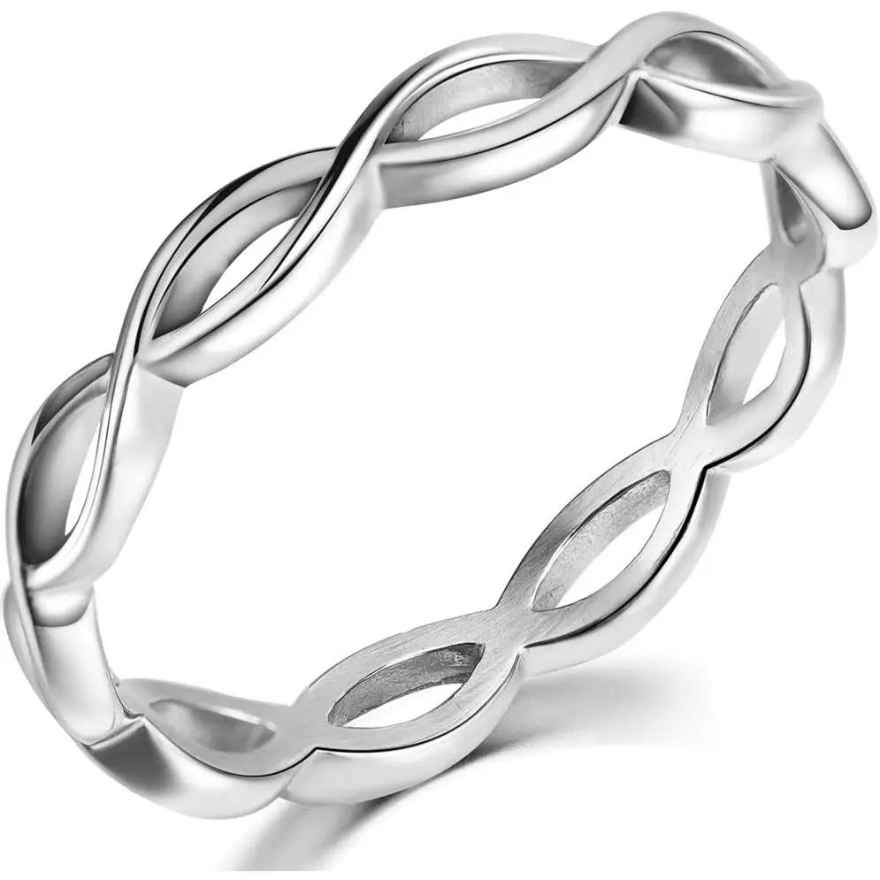 Jewelers Stainless Steel Braided Knotted Waved Stackable Wedding Band Promise Statement Ring