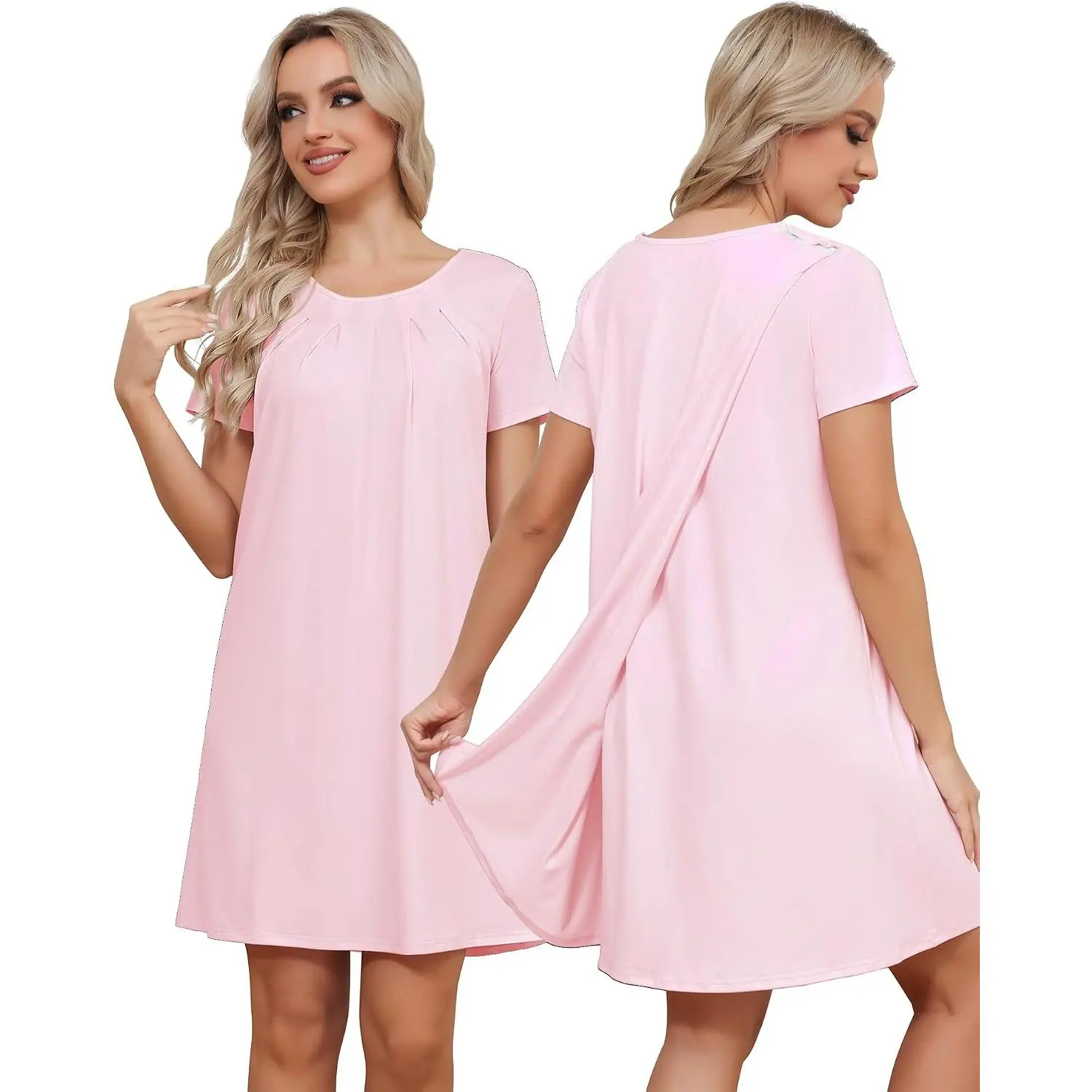 Tear Away Open Back Snap Dress Post Shoulder Surgery Hospital Gown Chemo Short Sleeve Adaptive Clothing